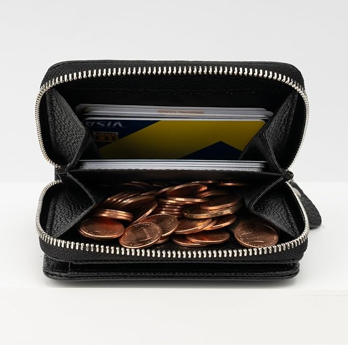 Genuine Small Wallet for Women, Slim RFID Blocking Credit Card Holder with ID Window, Compact Purses for Women with 11 Card Slots