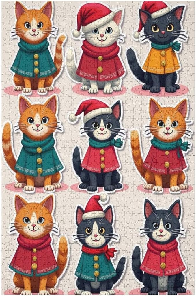 Wooden Puzzle 1000 Pieces Adult - Christmas Cat Puzzle Christmas Puzzles, Holiday Puzzles, Family Toys, Party Games, Jigsaw Puzzle Challenge and Funny