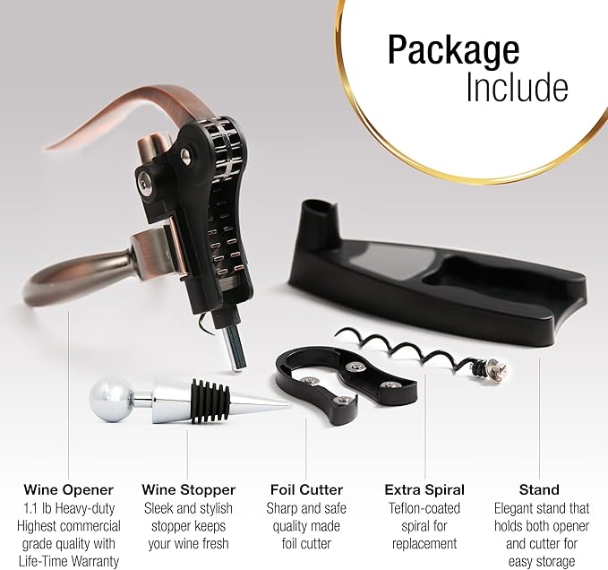 Wine Bottle Opener Corkscrew Set – Luxiluxy [2024 upgraded, does NOT break!] Including Foil Cutter, Bottle Stopper, Opener Stand and Extra Spiral - corkscrews wine opener set- wine opener kit
