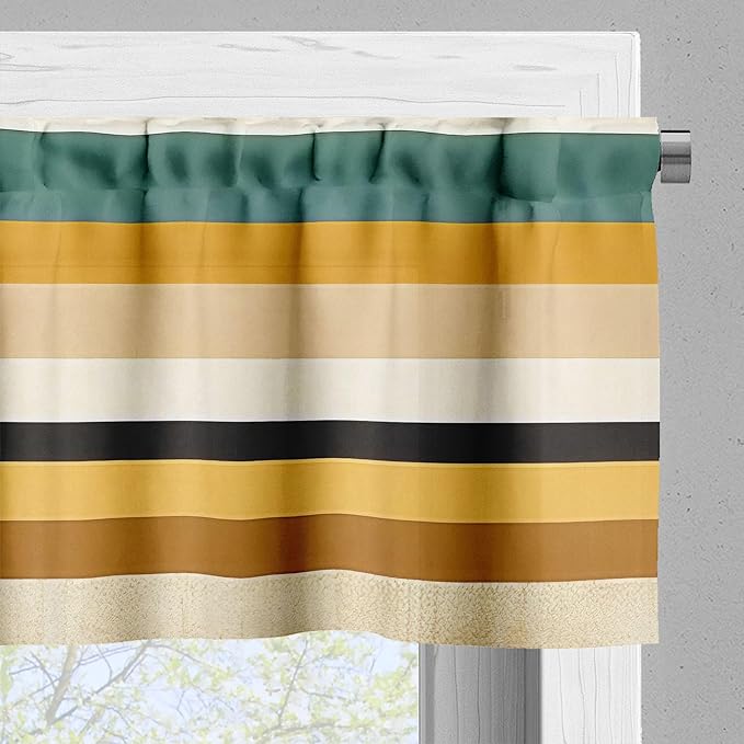Ambesonne Stripes Window Valance Pack of 2, Modern Pastel Summer Tone Lines Cottagecore Feels Art Simple Designed, Rod Pocket Curtain Valances Kitchen Bedroom, 42" X 12",Mustard Eggshell Cocoa
