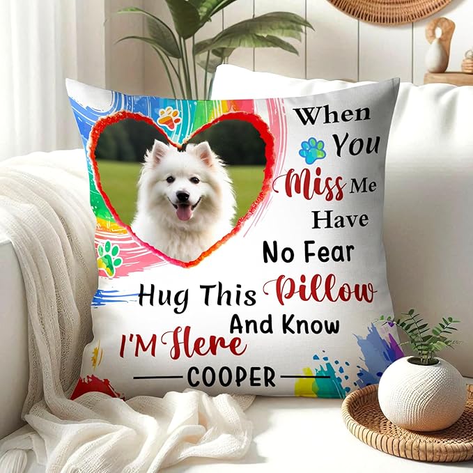 Personalized Memorial Throw Pillow with Photo (Insert Included), Sympathy Gift for Pet Loss, Customized Pillow Pets for Dog Owners (Rainbow)