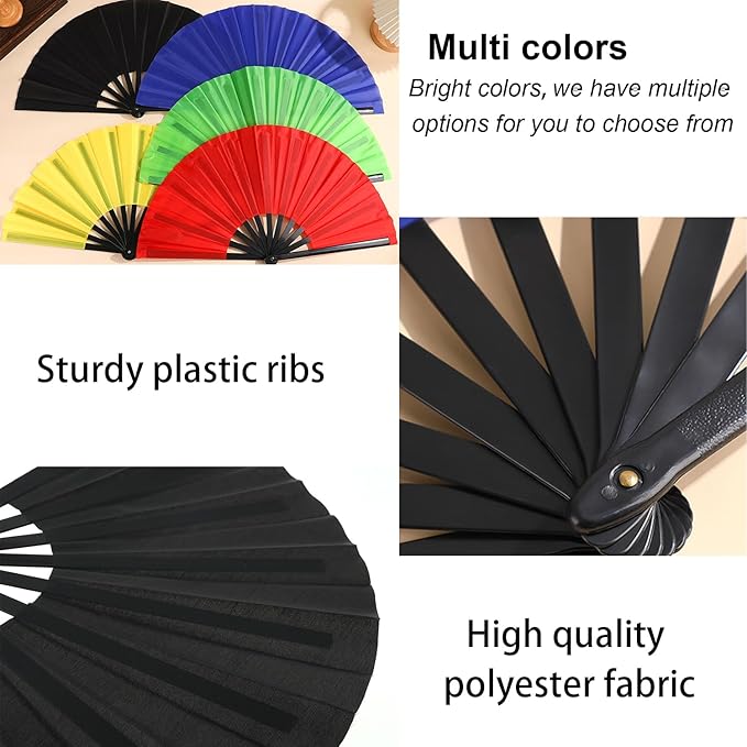 Huralona 5 Pack Large Folding Hand Clap Fan Fabric Rave Popping Fans Chinese Kung Fu Tai Chi Hand Fan Festival Dance Gift Performance Decorations (Rose Red)