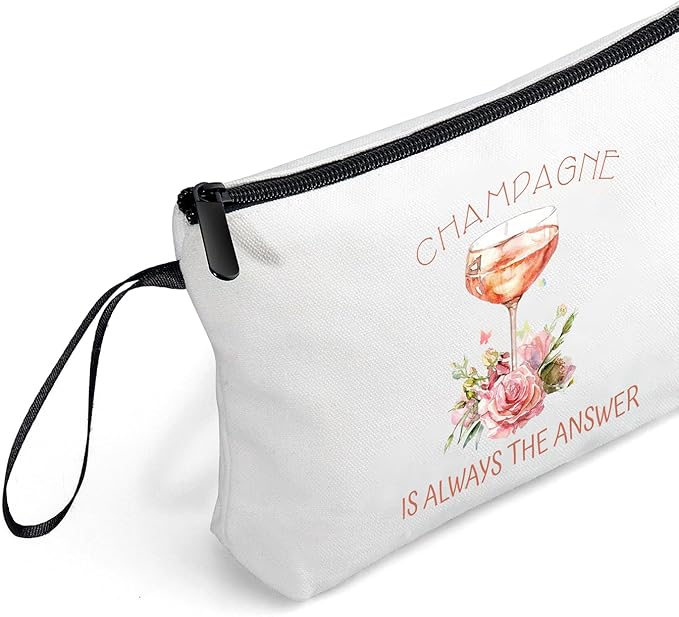 Champagne Gift Funny Unique Birthday Drink Accessories for Women Female Coworker Friend Her Bachelorette Bartender Mixologist Alcohol Lover Small Makeup Cosmetic Bag Valentine's day