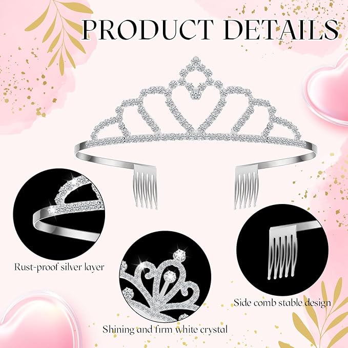 Lyrow 30 Pcs Tiara Crowns for Women Bulk Galentines Day Party Favors Crystal Queen Crowns with Comb Headband Princess Tiaras for Birthday Wedding Halloween Christmas(Silver)