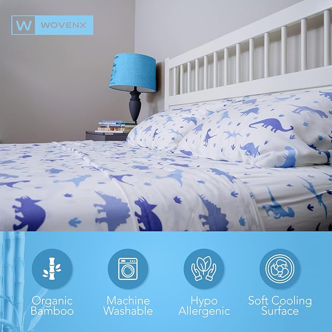 Kids Organic Viscose Derived from Bamboo Sheet Set | Twin or Full Size Fitted Bed Sheets | Oeko-Tex Certified | Cute Toddler Bedding for Girls & Boys Dino Full