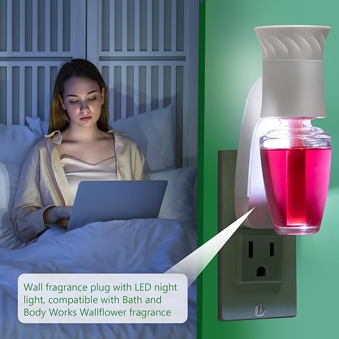 Saillong Wall Fragrance Plug in with Night Light Compatible with Bath and Body Works WallFlower Fragrance, with Rotary Plug Design Essential Oil Diffuser Plug for Home, Office (1 Pack)