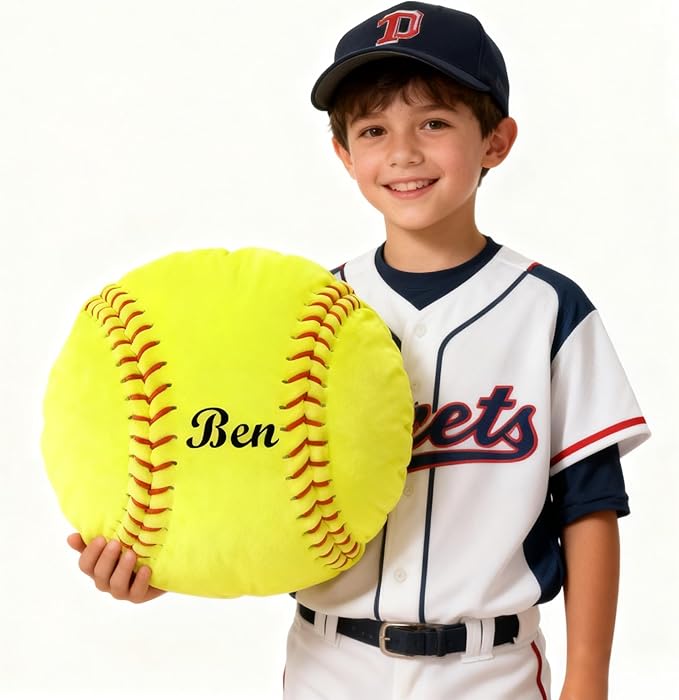 Personalized Name Softball Pillow Custom Name Softball Pillow for Boys Girls Customized for Softball Fans Kids Birthday Sports Room Decore Game Day Sofa Cushion