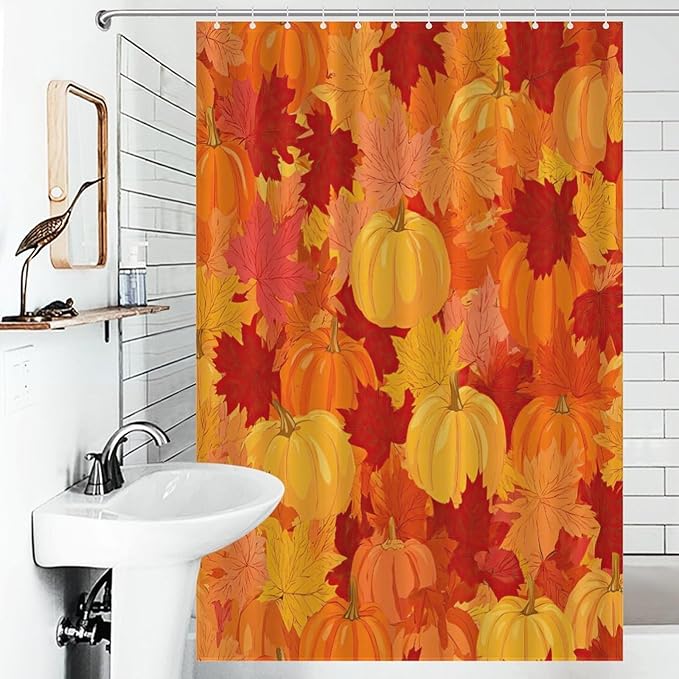 Autumn Pumpkins Fall Thanksgiving Shower Curtain Waterproof Washable Fabric Bathroom Shower Curtains for Bathroom Decorations Home Indoor Decor 47x72Inch