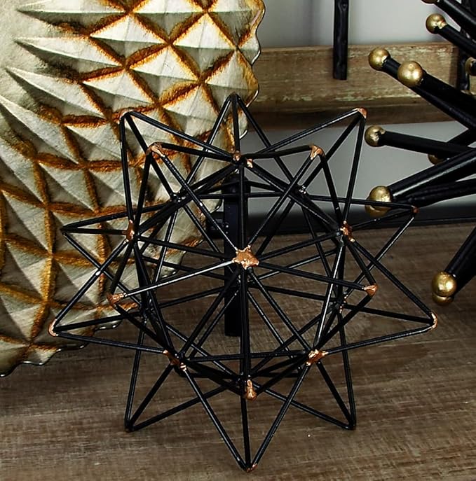 Deco 79 Metal Geometric Decorative Sculpture Home Decor Statue with Gold Accents, Accent Figurine 7" x 7" x 7", Black