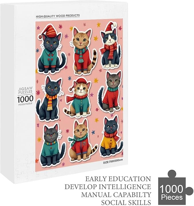 Wooden Puzzle 1000 Pieces Adult - Christmas Dog Cat Puzzle Christmas Puzzles, Holiday Puzzles, Family Toys, Party Games, Jigsaw Puzzle Challenge and Funny