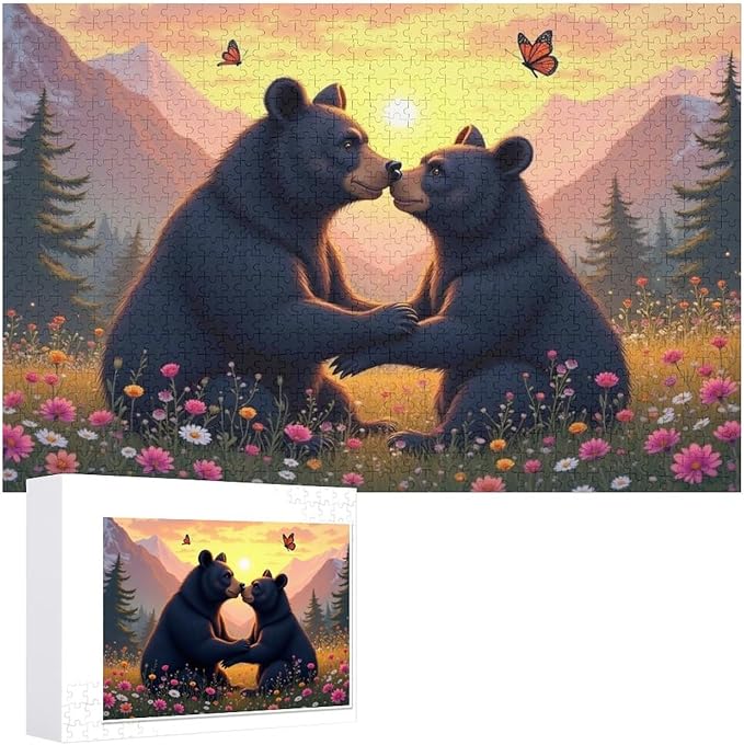Wooden Puzzle - Two Playful Black Bears Wooden Puzzles for Adults 1000 Pieces Challenge Puzzles，Educational Games，Family Puzzles，Unique Gifts for Wall Art ，Funny Puzzles