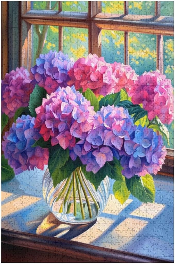 Puzzles for Adults 1000 Pieces Wooden Jigsaw Puzzle - Hydrangea Bouquet Theme Puzzle，Party Games，Family Toys，Educational Puzzles，Stress Relief Wooden Puzzle，Gifts for Family，Colleagues and Friends
