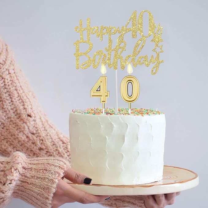 40th Birthday Decorations Women Gold with Sash and Tiara, Cake Topper and Candles, Number Balloons, 40th Birthday Gifts for Women