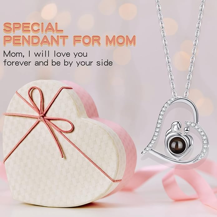 SUPHELPU Personalized Mother's Day Gifts for Mom From Daughter - Custom Photo Necklace With Picture Inside - Projection Necklace for Mom - Memorial Gift