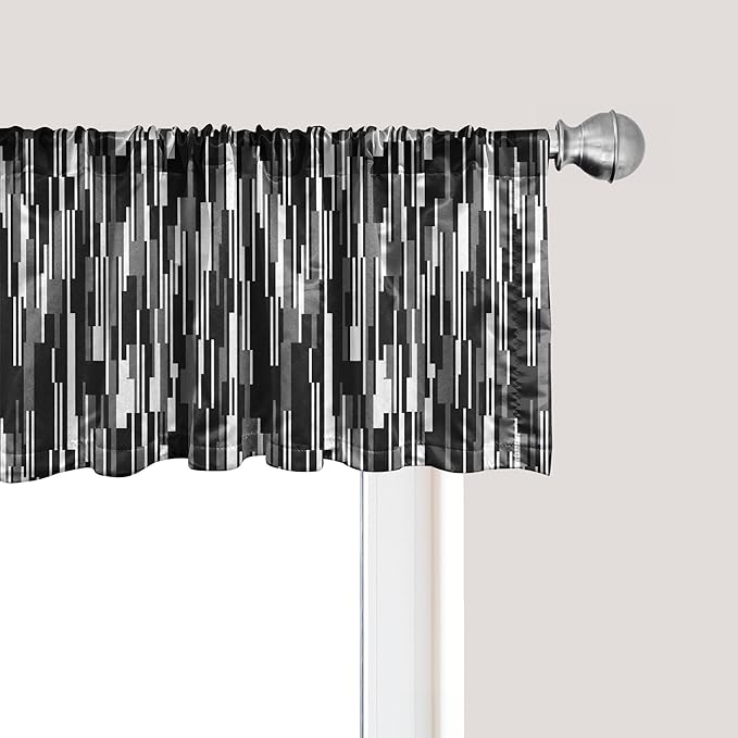 Ambesonne Black and White Window Valance, Barcode Pattern Abstraction Vertical Stripes in Grayscale Colors, Curtain Valance for Kitchen Bedroom Decor with Rod Pocket, 42" x 12", Black Grey White