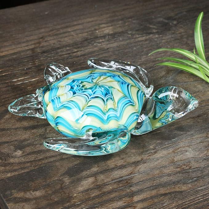 QFkris 6" Blown Glass Sea Turtle Figurine, Handmade Glass Sculpture, Home Decor, Birthdat Present
