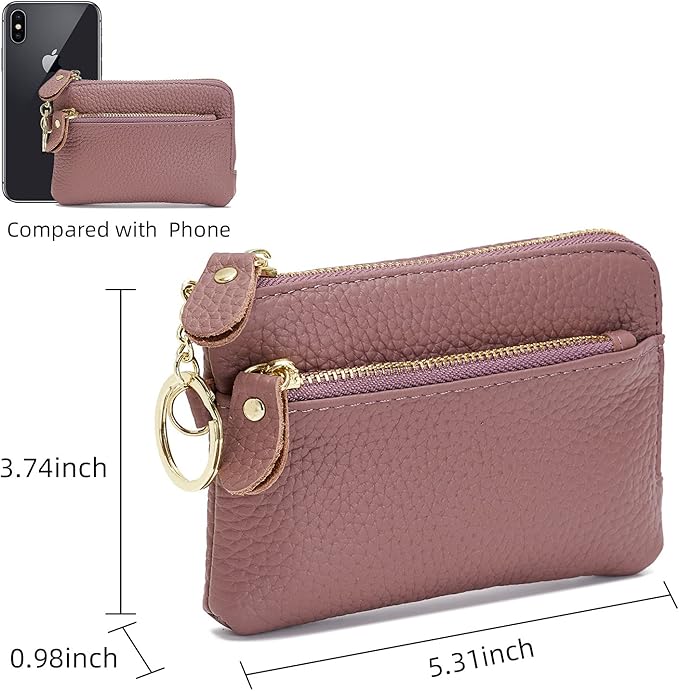 Genuine Leather Coin Purse for Women with Large Opening & Wrist Strap Navy (Purple)