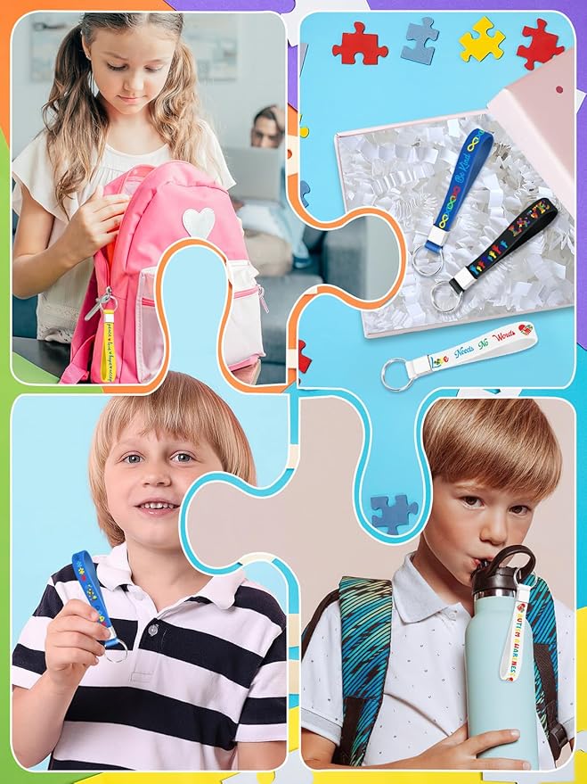 36pcs Autism Awareness Silicone Keychains Puzzle Pieces Ribbons Pattern Inspirational Motivational Rubber Keychains for Autism Awareness Decoration Party Favor Gift Supplies（6 Designs）