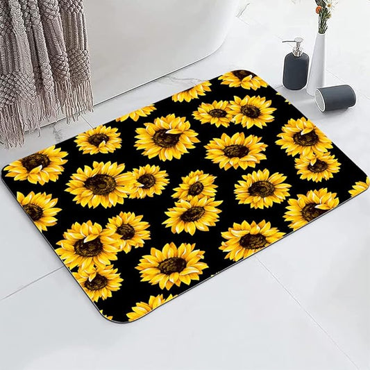 Yellow Sunflower Bathroom Mat, Non-Slip Super Absorption Bath Carpet with Rubber Backing, Fit Under Bathroom Doormat Floor Rugs for Shower Buthtub Sink, 17"x24"