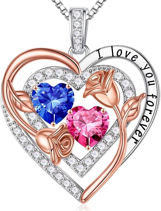 Iefil Valentines Day Gifts for Her - Sterling Silver Birthstone Necklace Anniversary Birthday Gifts for Her Wife Mom Daughter