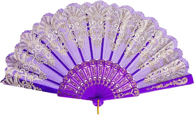 QIRMIZI 10 Pack Folding Handheld Fans,Silk Spanish Fan, Perfect for Weddings, Parties, and Dancing,Purple