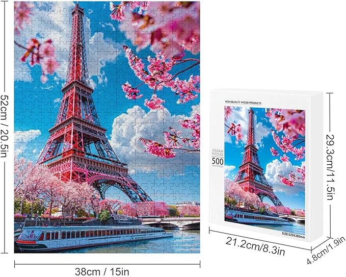Wooden Puzzle - Eiffel Tower by The River Jigsaw Puzzles，Wooden Puzzles for Adults 500 Pieces Unique Gifts for Wall Art，Challenge Puzzles，Educational Games，Family Puzzles
