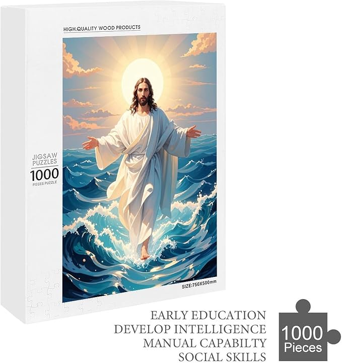 Jigsaw Puzzles for Adults 1000 Piece - Jesus Walk On Sea Wooden Puzzle，Challenge Puzzles Puzzle Games， Stress Relief Games，Funny Puzzles，Unique Gifts for Wall Art
