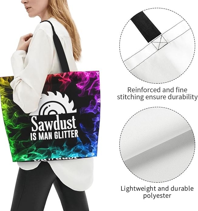 Sawdust is Man Glitter Large Reusable Eco-friendly Shopping Bags Portable Storage Handbag