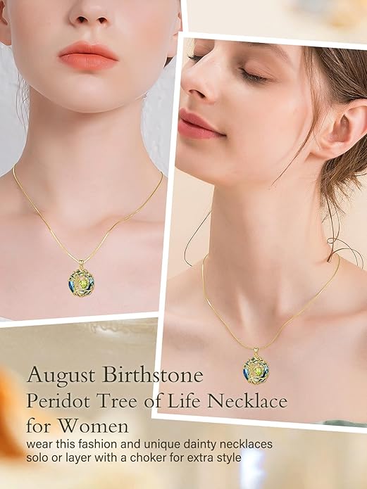 TOUPOP Tree of Life Birthstone Necklace 925 Sterling Silver Pendant Austrian Crystal Jewelry Anniversary Valentine's Day Birthday Gifts for Women Mom Her Wife