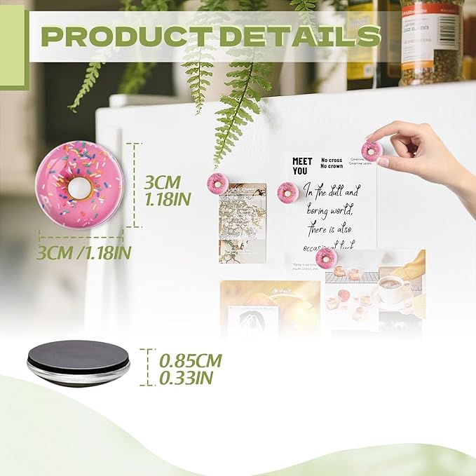 Fridge Magnets 6 Pcs Araffe Donut with Pink Frosting and Sprinkles Round Strong Magnetic Glass Small Refrigerator Magnet,Home Decoration for Office Whiteboards,Classrooms,Cabinet and Dishwasher
