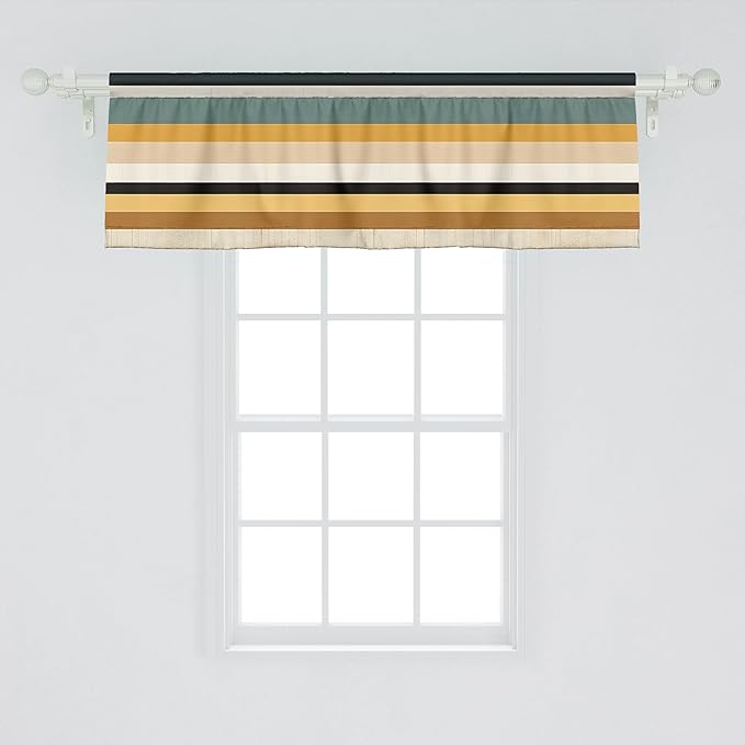 Ambesonne Stripes Window Valance, Modern Pastel Summer Tone Lines Cottagecore Feels Art Simple Designed, Curtain Valance for Kitchen Bedroom Decor with Rod Pocket, 42" x 18", Mustard Eggshell Cocoa