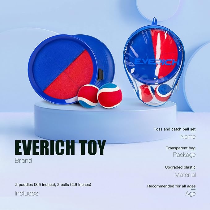 EVERICH TOY Upgraded Toss and Catch Ball Game Set, Kids Toy Stocking Stuffers for Boys Girls Ages 3-12, Includes 2 Paddles 2 Sticky Balls, Water-Resistant Indoor Outdoor Toy for Beach Pool Yard