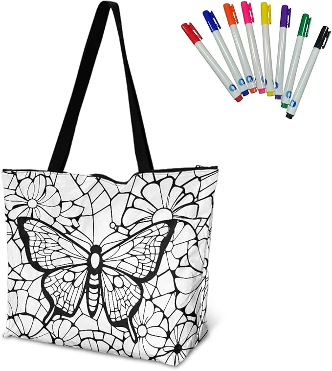 Cartoon Animal Printed DIY Coloring Tote Bag Waterproof Paper Handbags for Women Large Travel Shoulder Bags Purses