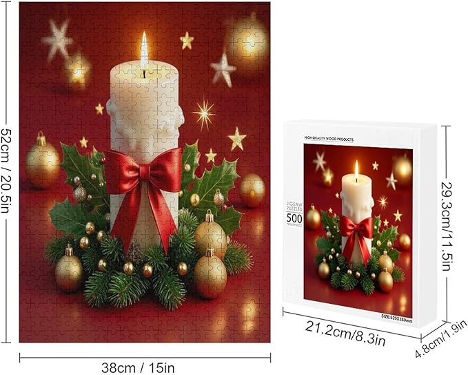 Jigsaw Puzzles for Adults 500 Piece - Christmas Atmosphere Candle Light，Merry Christmas Themed Wooden Puzzles，Family Puzzles，Funny Puzzles，Stress Relief Games，Puzzle Games