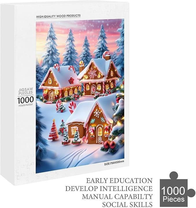 Wooden Puzzle - Christmas Gingerbread House and Candy Jigsaw Puzzles，Wooden Puzzles for Adults 1000 Pieces Challenge Puzzles，Educational Games，Family Puzzles，Unique Gifts for Wall Art