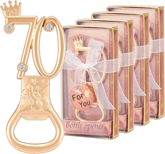 70th Birthday Party Favors - 24 Pack Rose Gold Bottle Opener Set, Wedding Souvenirs, Theme Party Supplies with Gift Box