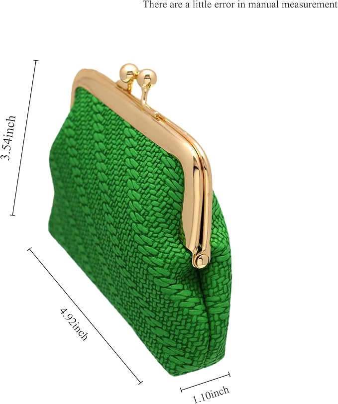 Coin Purse Vintage Bag Lock Wallet Buckle Kiss Lock change purse change holder wallet coin Leather coin wallet(A green)