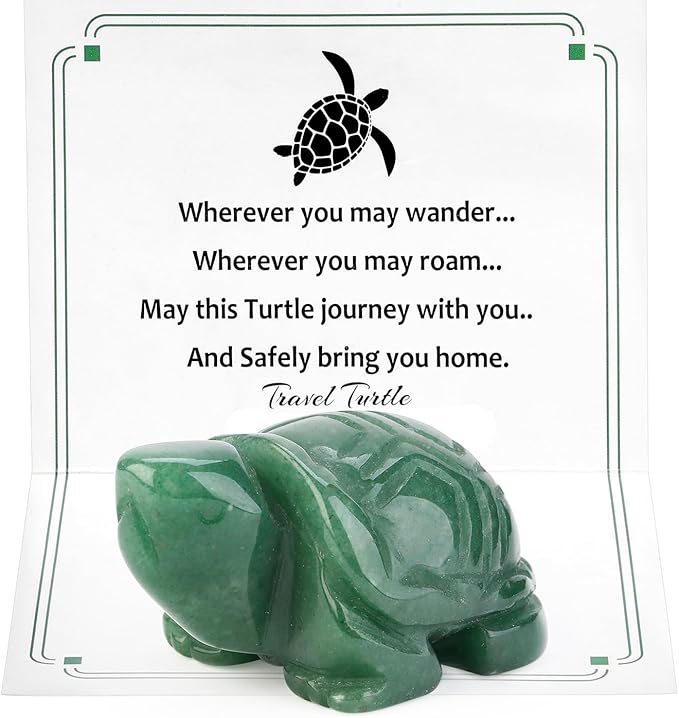 DUQGUHO 2" Travel Turtle Gift Decor Crystals Figurines Green Aventurine Crystal Best Turtles Travels Gifts for Women Traveling Travelers Cute Decorations