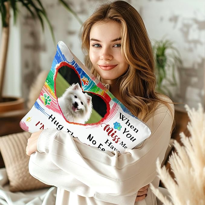 Personalized Memorial Throw Pillow with Photo (Insert Included), Sympathy Gift for Pet Loss, Customized Pillow Pets for Dog Owners (Rainbow)