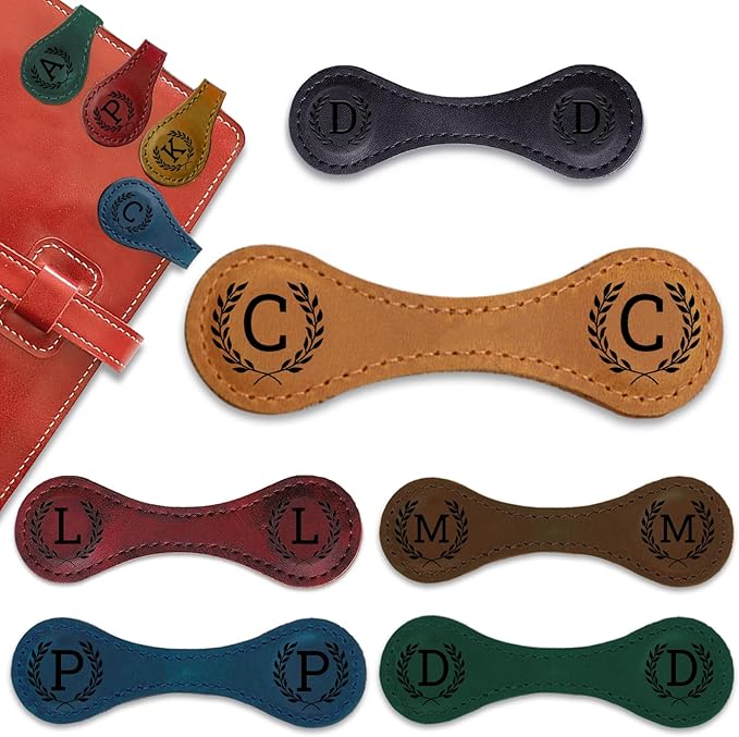Personalized Magnetic Leather Bookmark - 26 Letters Vintage Engraved Book Marks,Custom Bookmark with Initial,Bookmarks for Women,Reading,Book Lovers (Yellow, C)