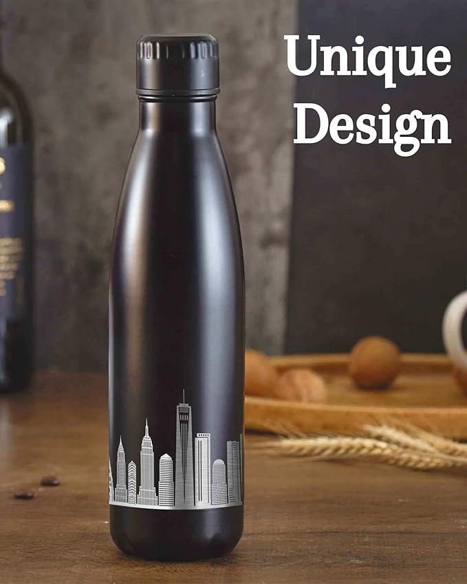 New York City Skyline Gifts, New York City Gifts for NYC Lovers, Skyline Map 17oz/500ml Stainless Steel Insulated Water Bottle, Perfect for Birthday & Christmas
