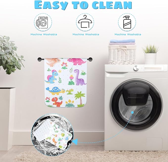 Baby Bath Mat for Tub Non Slip Kids Bathtub Mat Extra Long 40X16 Inch Toddler Bath Tub Shower Mat Anti Slip with Suction Cups & Drain Holes, Machine Washable (Forest Dinosaur)