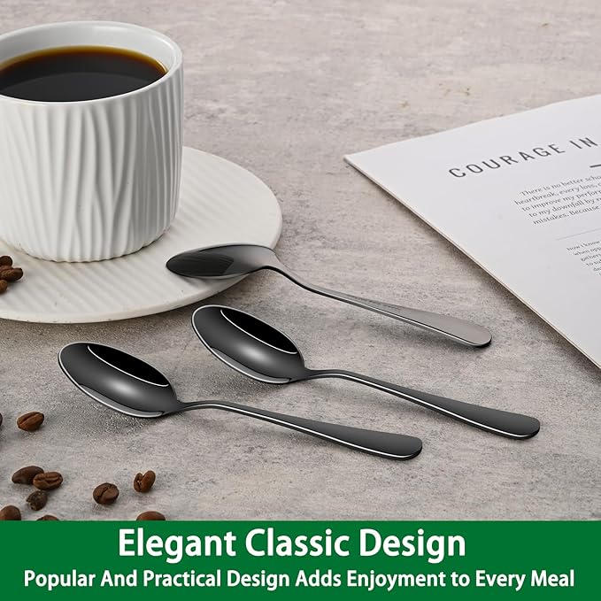 5.5 Inch Black Small Teaspoons,Set Of 8 Stainless Steel Coffee Spoons,Black Mini Spoons For Dessert,Cake,Durable Demitasse Spoon