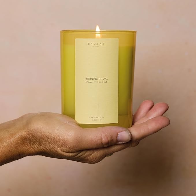 Bergamot & Jasmine Scented Candle | 11oz, 60 Hour Burn | Natural Soy Wax, Cotton Wick | Soy Scented Candles for Home | Benevolence LA Sun-Kissed Collection - Morning Ritual