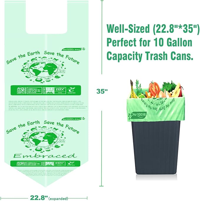 BEIDOU-PAC Compostable 13 Gallon Trash Bags, Tall Kitchen Garbage Bags with Handle, Sturdy Biodegradable Compost Bags, 100 Count, US BPI Certified