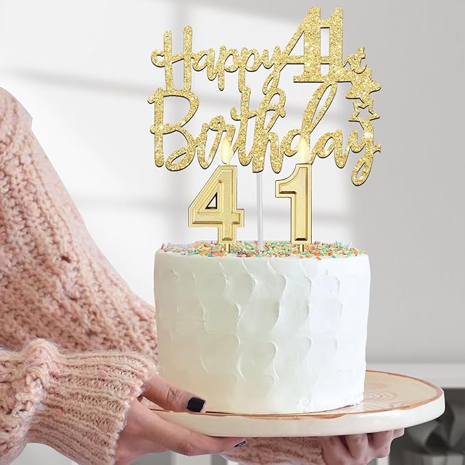 41st Birthday Decorations for Women Gold with 41st Birthday Sash and Tiara, Cake Topper and Candles, Number Balloons, 41 Year Old Gifts for Women