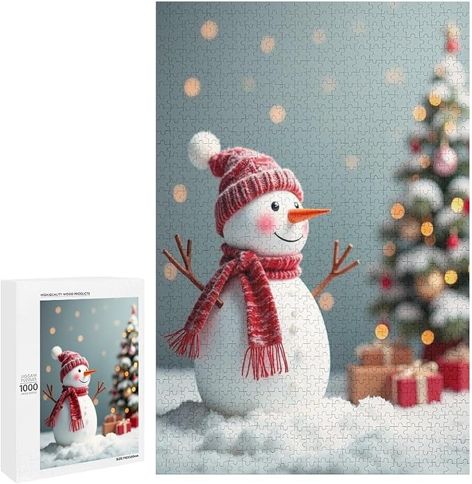 Wooden Puzzles for Adults 1000 Pieces, Christmas Winter Snowman, Each Piece is Unique and Perfectly Put Together, are Special Home Decorations, Fun Puzzles, Party Games, Family Toys