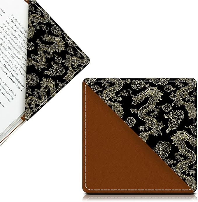 Cute Leather Bookmarks, Fun Triangle Making Corner Bookmark, Book Accessories for Reading Book Lovers, Unbreakable Page Markers for Women Men Luxury Golden Dragon