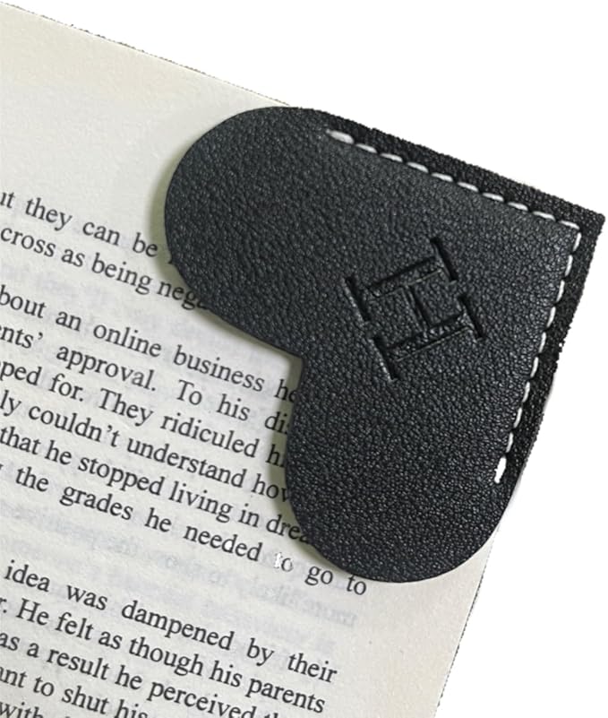 Personalized Leather Book Marks, Heart Bookmark, Unique Cute Handmade Letter Bookmarks Accessories for Reading Women, Teacher, Student, Book Lovers Book Mark Gifts (Black, H)