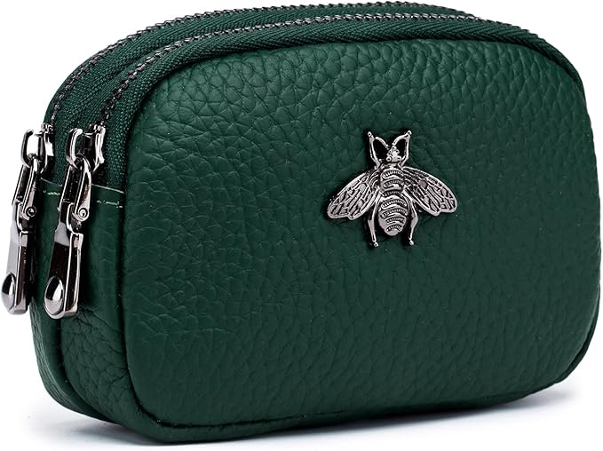imeetu Women Leather Coin Purse, Small 2 Zippered Change Pouch Wallet